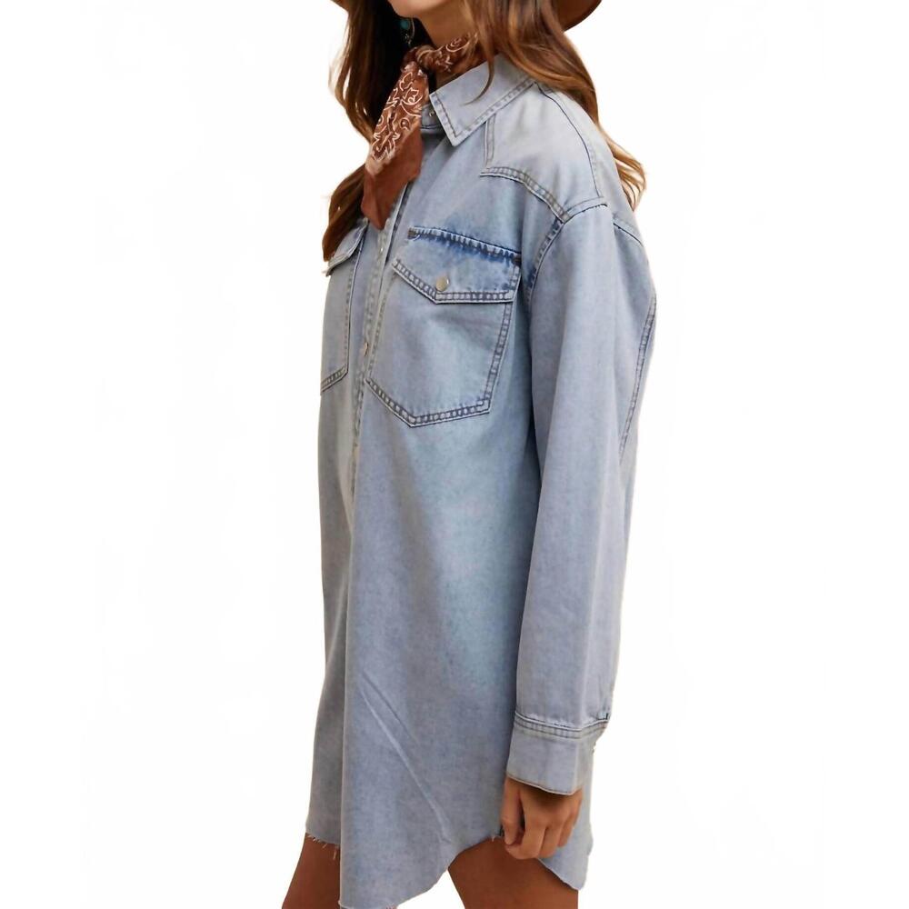 NEW ANNIEWEAR comfort stretch denim button down shirt dress in blue - Picture 4 of 5
